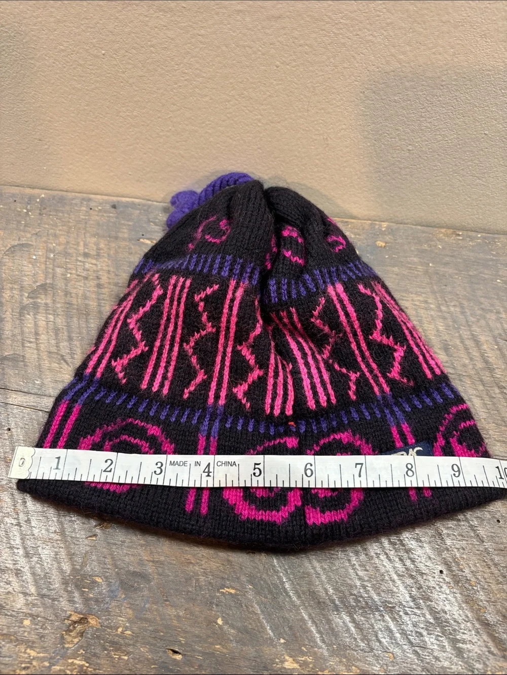 Handcrafted Kids Wool Black & Pink Patterned Knit Beanie